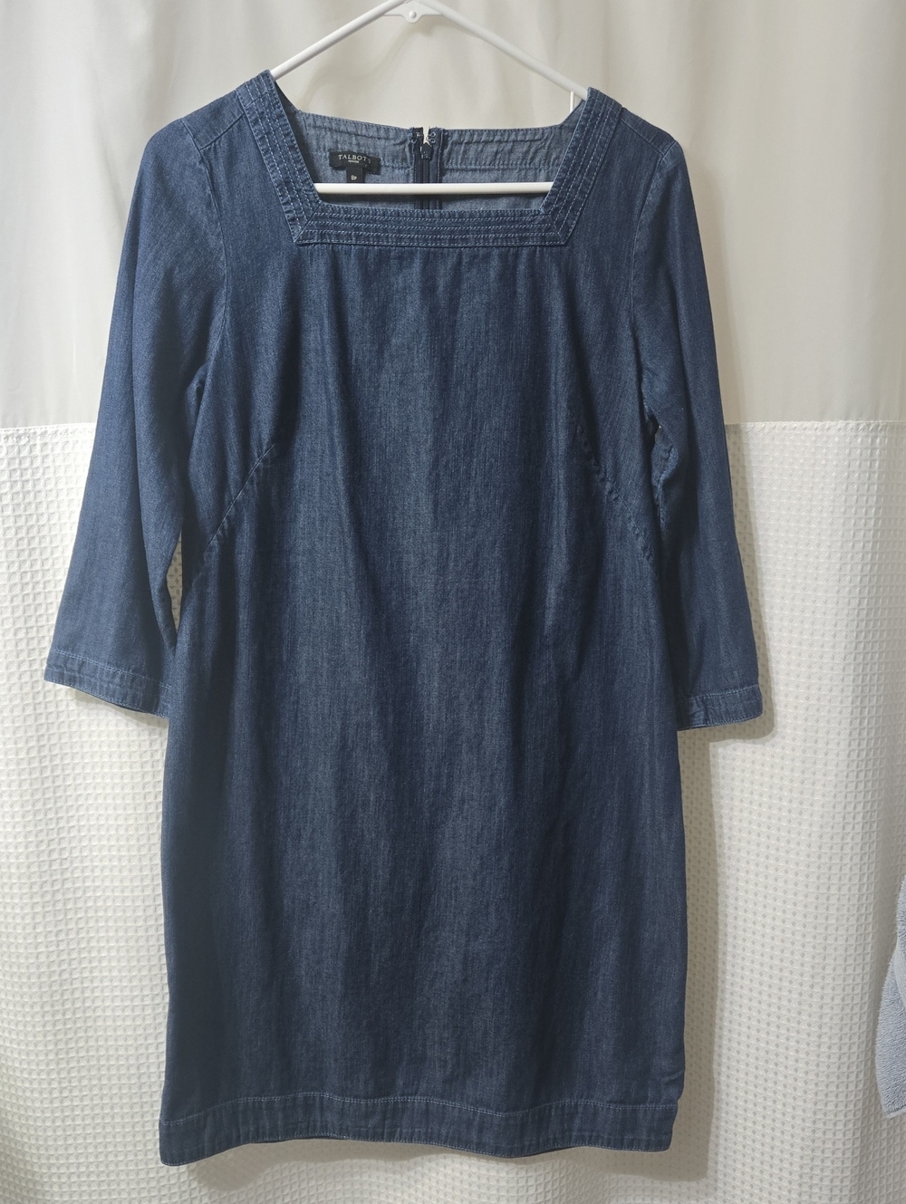 Talbots Indigo Denim Shift Dress with Square Neck